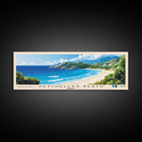 Seychelles Beach, Greece Panoramic Beach Print, Vacation Gift, Greece Wall Art, Framed Canvas Print, Framed Beach Painting