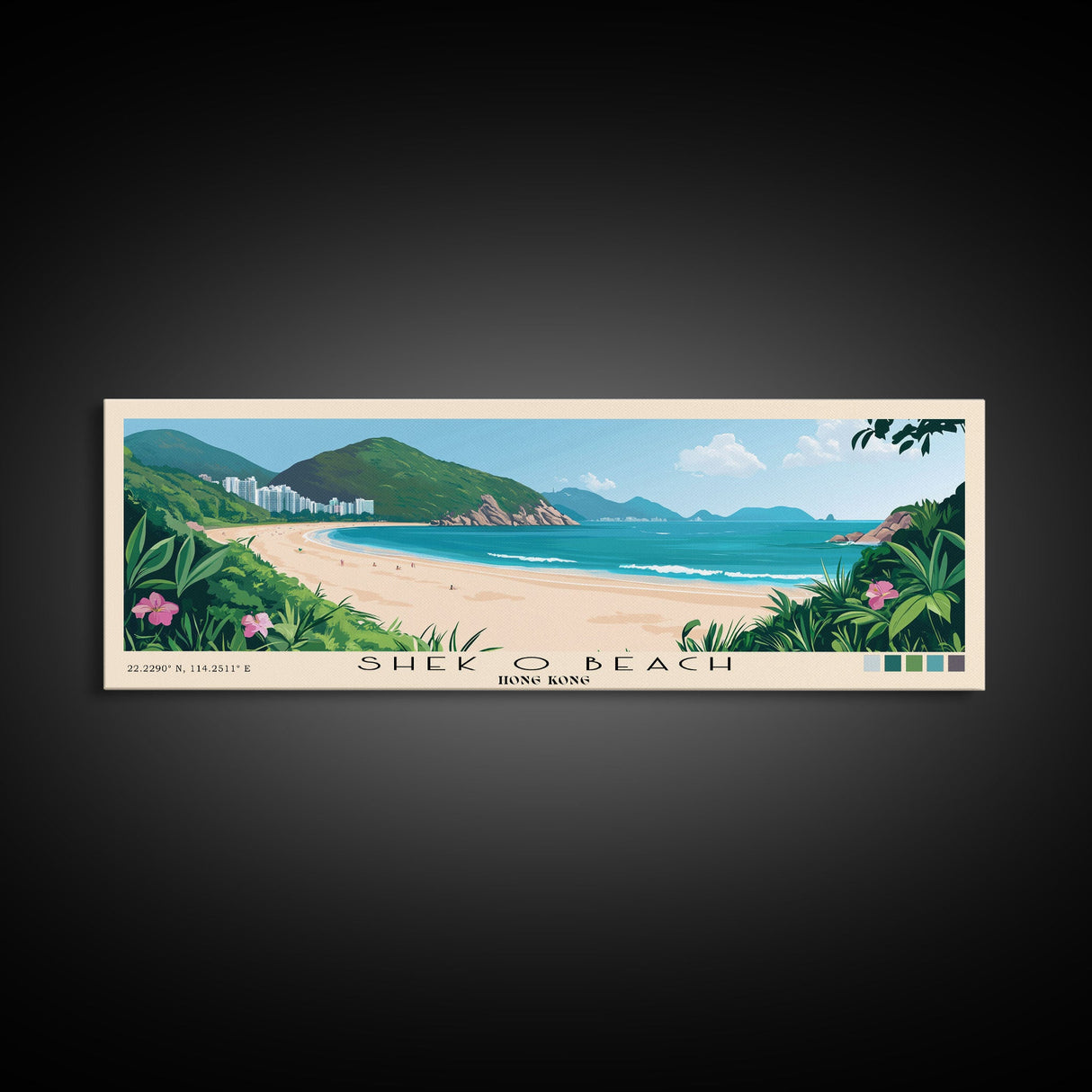 Shek O Beach, Hong Kong Panoramic Print, Vacation Gift, Hong Kong Wall Art, Beach Painting, Beach Decor, Beach Or Lakehouse Art