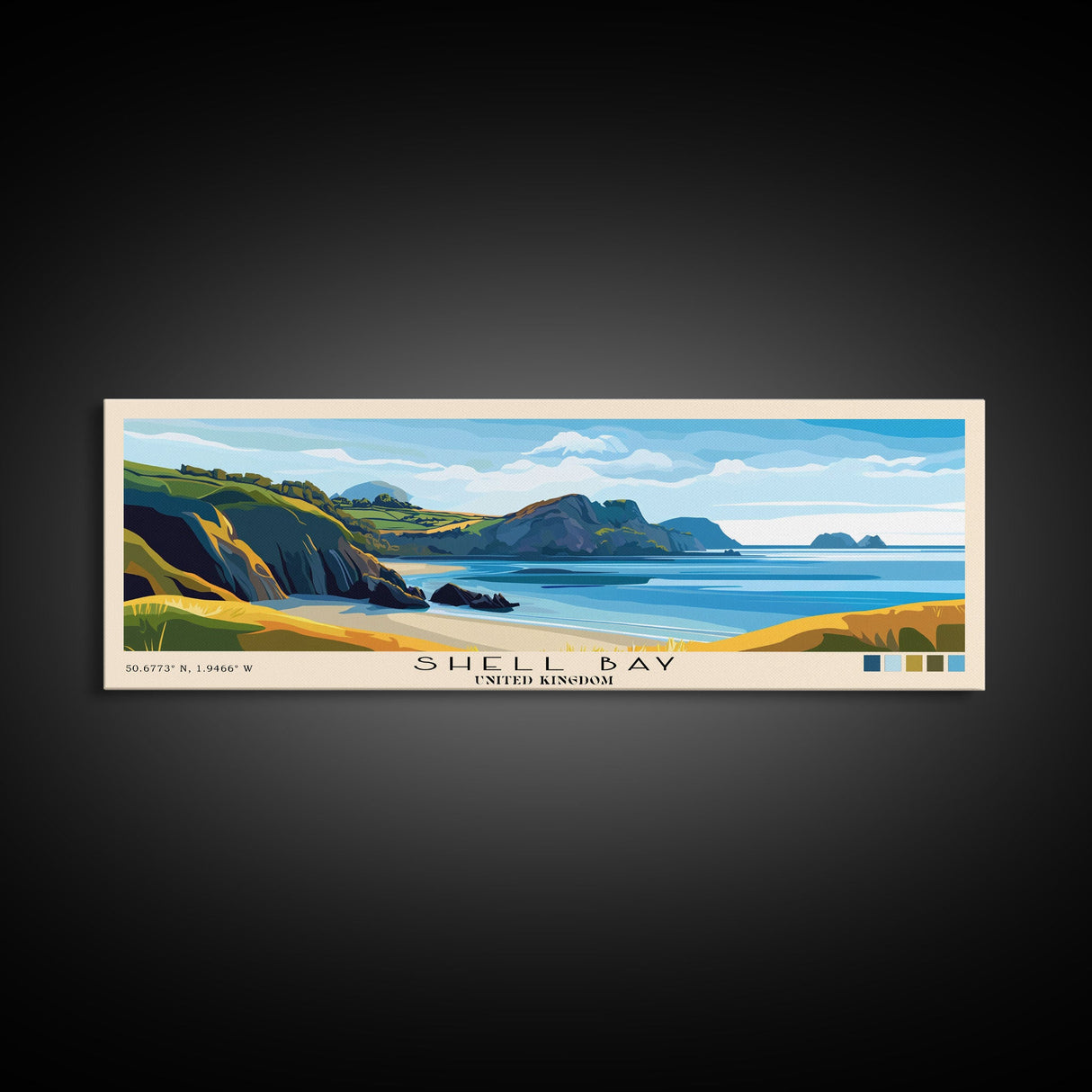 Shell Bay, United Kingdom Panoramic Beach Print, Vacation Gift, United Kingdom Wall Art, Beach Painting, Beach Decor, Beach Painting