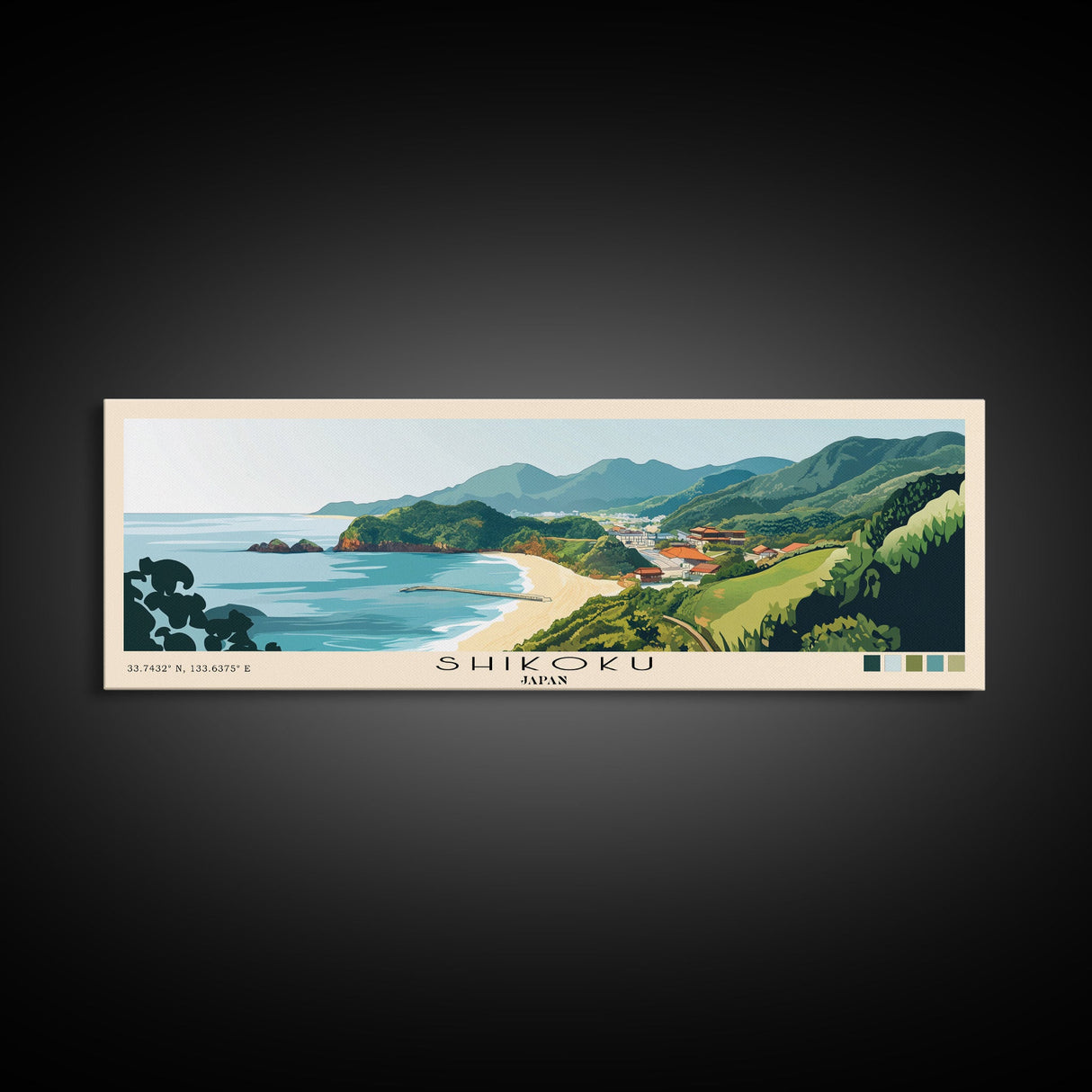 Shikoku, Japan Panoramic Print, Vacation Gift, Japan Wall Art, Beach Painting, Beach Decor, Large Wall Art, Wood Frame Art