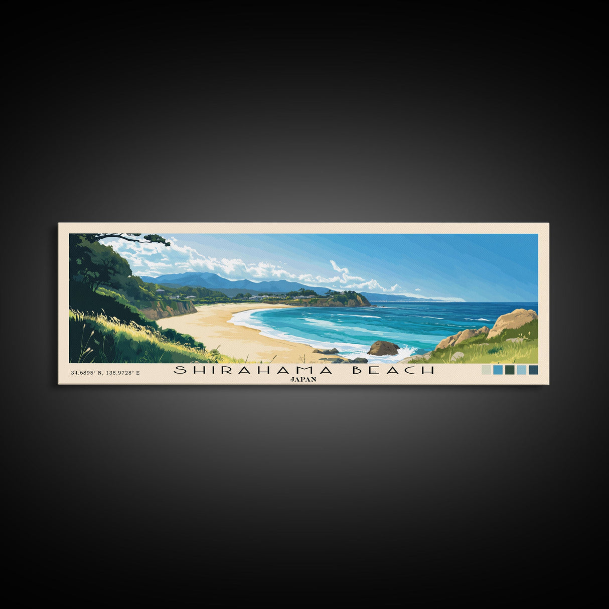 Shirahama Beach, Japan Panoramic Beach Print, Vacation Gift, Japan Wall Art, Framed Canvas Print, Framed Beach Painting