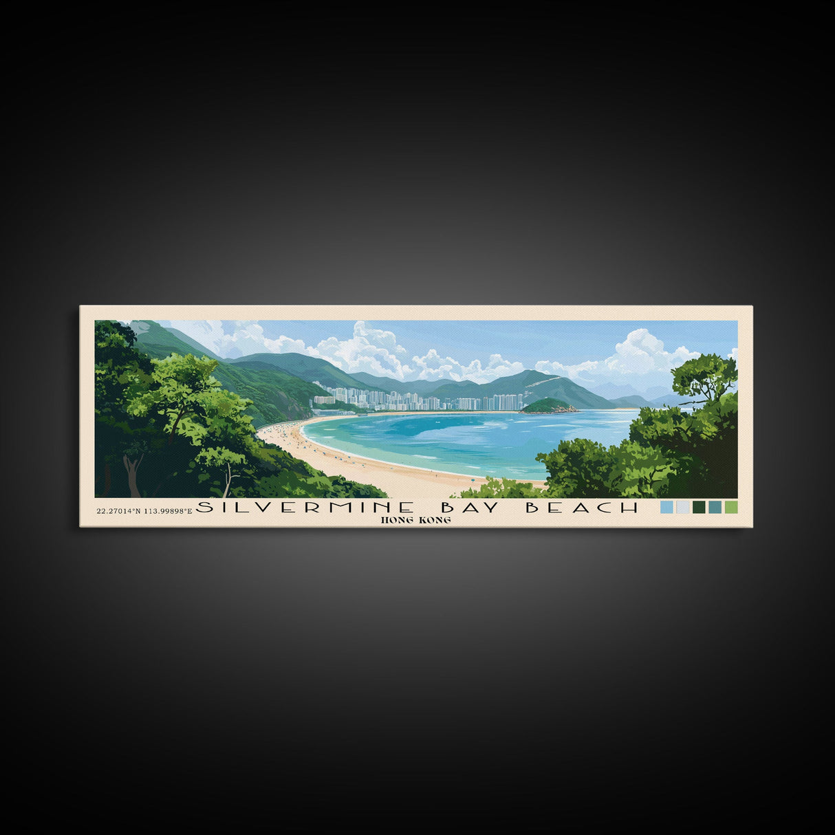 Silvermine Bay Beach, Hong Kong Panoramic Beach Print, Vacation Gift, Hong Kong Wall Art, Framed Canvas Print, Framed Beach Painting