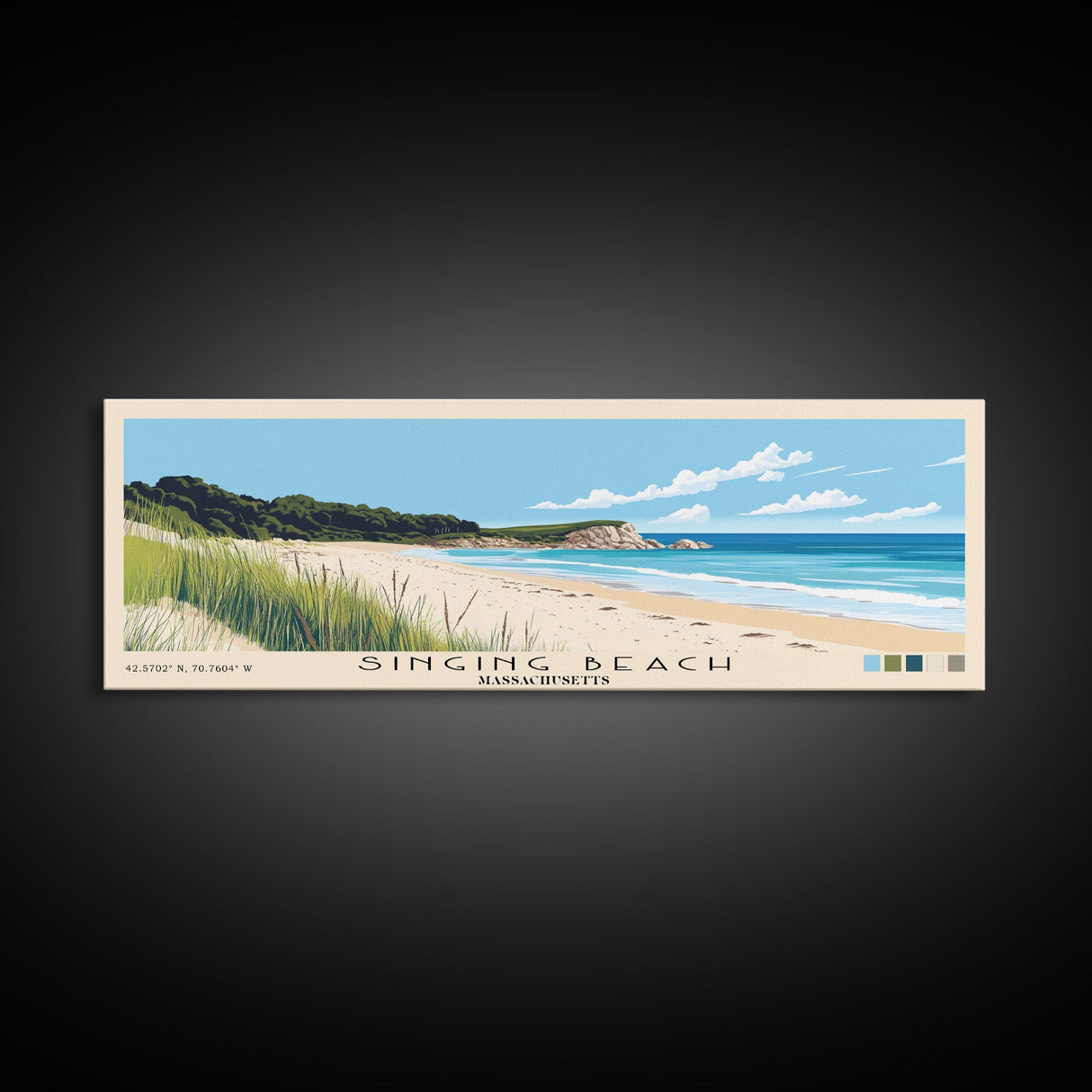 Singing Beach, Massachusetts Panoramic Beach Print, Vacation Gift, Massachusetts Wall Art, Beach Painting, Beach Decor, Beach Painting