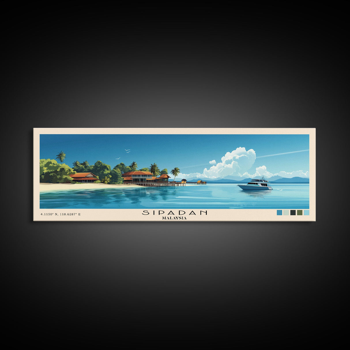 Sipadan, Malaysia Panoramic Print, Vacation Gift, Malaysia Wall Art, Beach Painting, Beach Decor, Large Wall Art, Wood Frame Art