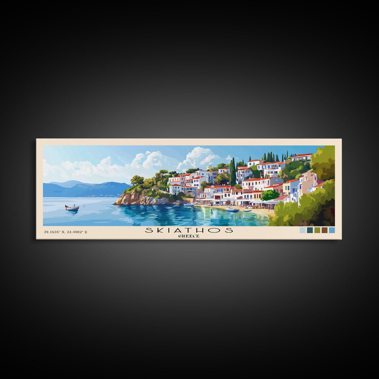 Skiathos, Greece Panoramic Beach Print, Vacation Gift, Greece Wall Art, Framed Canvas Print, Framed Beach Painting