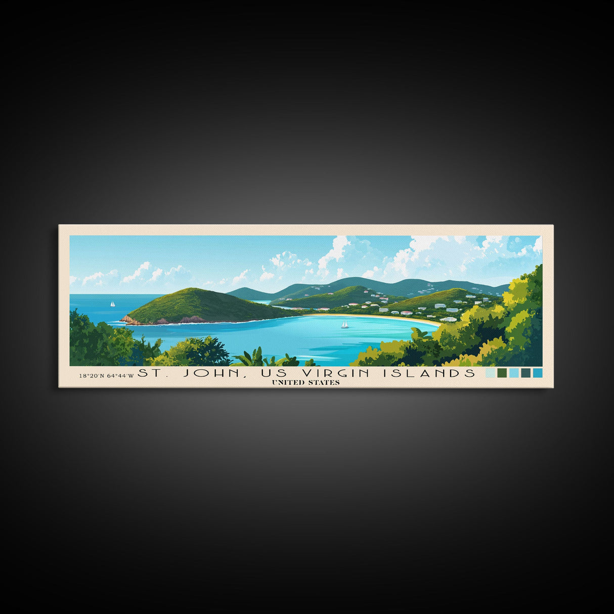 St. John, US Virgin Islands, United States Panoramic Beach Print, Vacation Gift, United States Wall Art, Framed Canvas Print, Framed Beach Painting