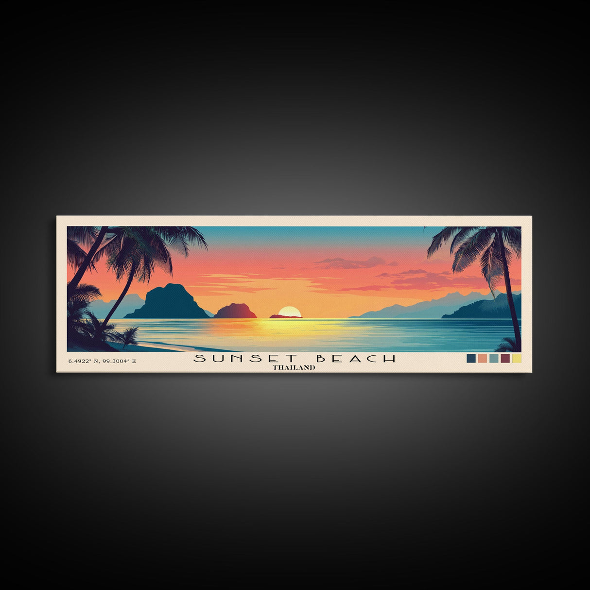 Sunset Beach, Thailand Panoramic Beach Print, Vacation Gift, Thailand Wall Art, Beach Painting, Beach Decor, Beach Painting