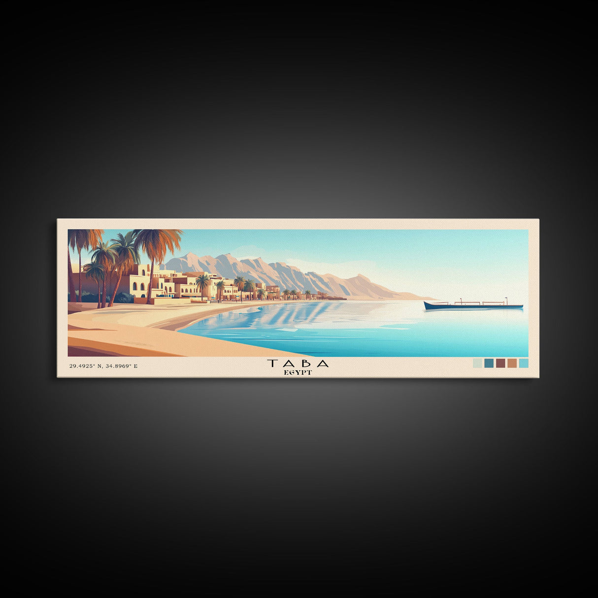 Taba, Egypt Panoramic Print, Vacation Gift, Egypt Wall Art, Beach Painting, Beach Decor, Large Wall Art, Wood Frame Art