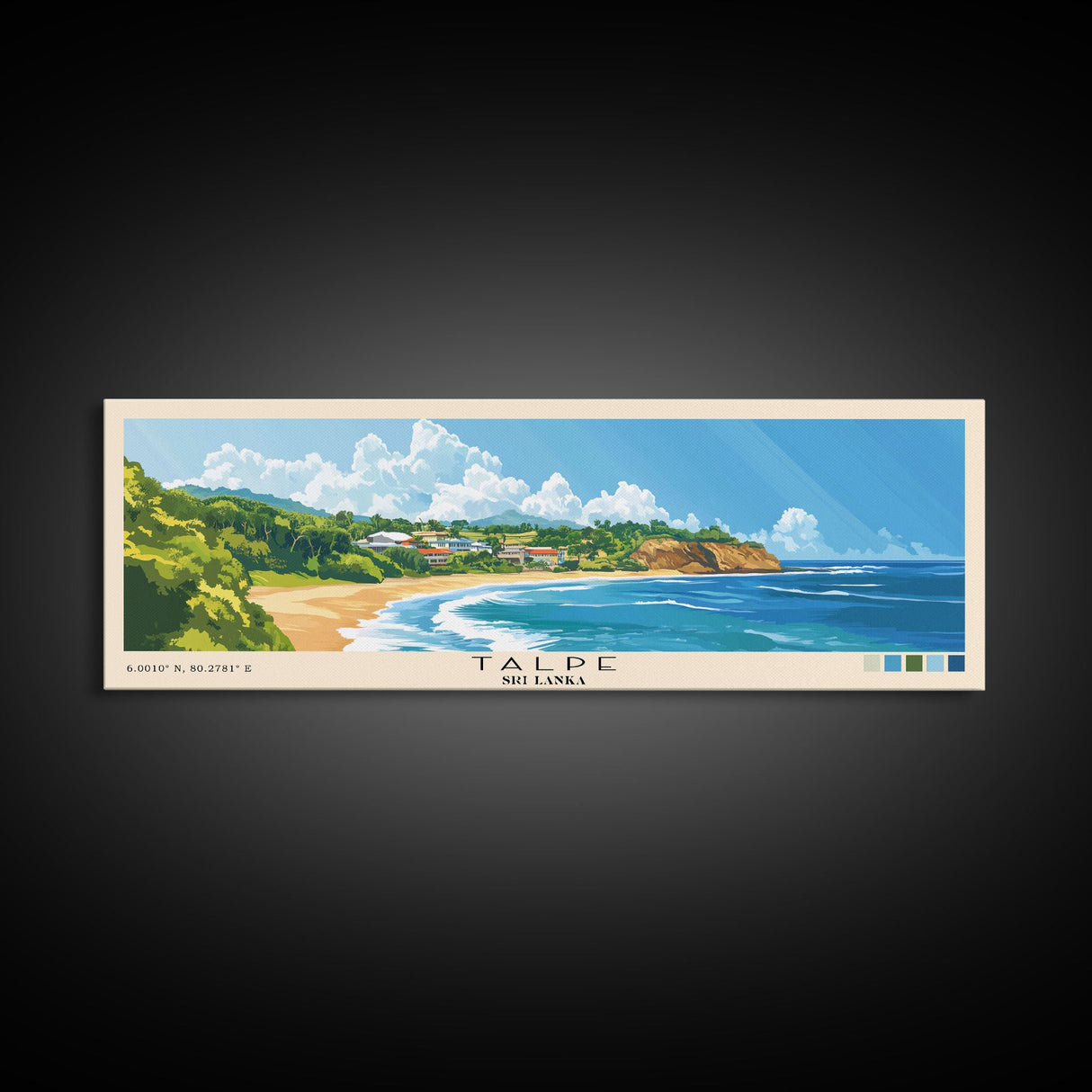 Talpe, Sri Lanka Panoramic Print, Vacation Gift, Sri Lanka Wall Art, Beach Painting, Beach Decor, Large Wall Art, Wood Frame Art