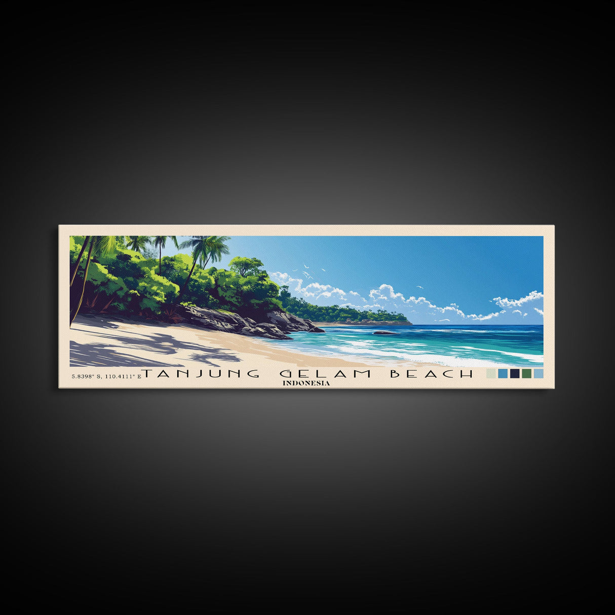 Tanjung Gelam Beach, Indonesia Panoramic Beach Print, Vacation Gift, Indonesia Wall Art, Beach Painting, Beach Decor, Beach Painting