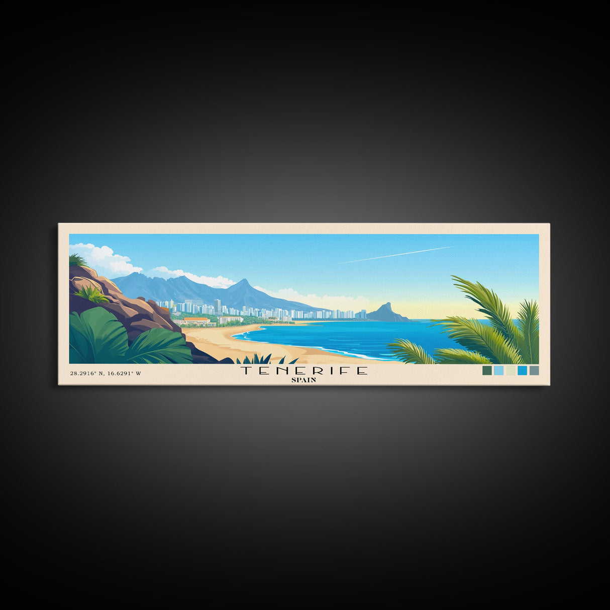 Tenerife, Spain Panoramic Beach Print, Vacation Gift, Spain Wall Art, Framed Canvas Print, Framed Beach Painting