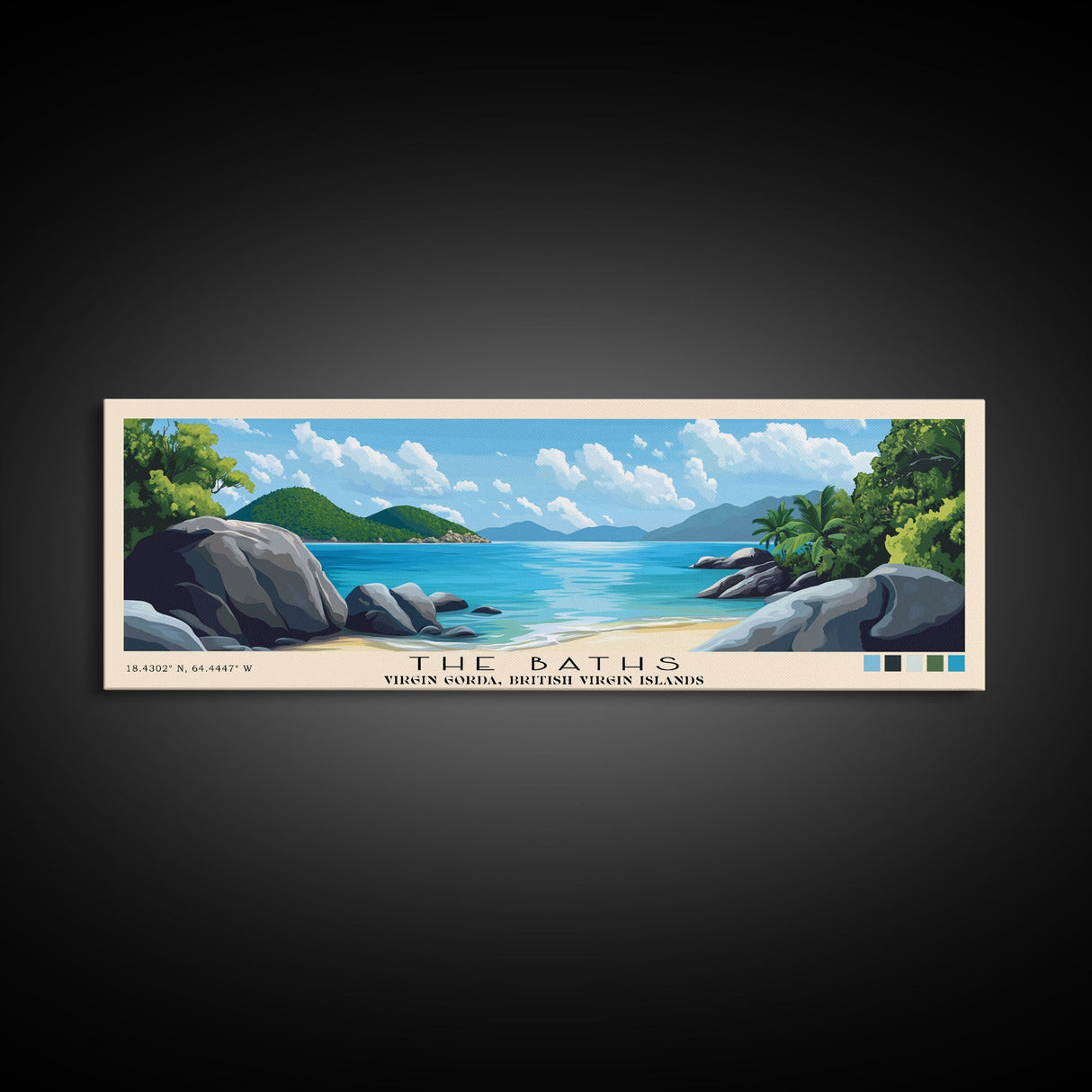 The Baths, Virgin Gorda, British Virgin Islands Panoramic Beach Print, Vacation Gift, Virgin Gorda, British Virgin Islands Wall Art, Framed Canvas Print, Framed Beach Painting