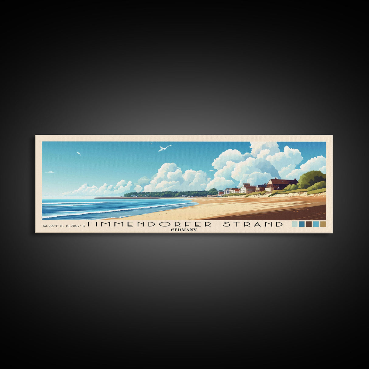 Timmendorfer Strand, Germany Panoramic Beach Print, Vacation Gift, Germany Wall Art, Framed Canvas Print, Framed Beach Painting