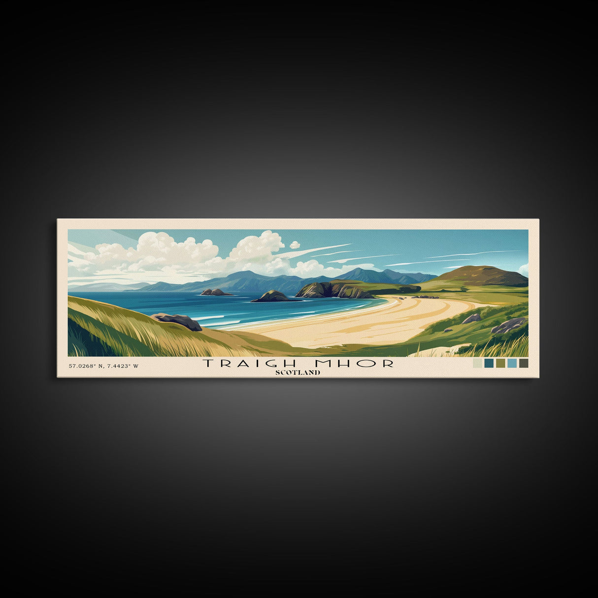 Traigh Mhor, Scotland Panoramic Beach Print, Vacation Gift, Scotland Wall Art, Framed Canvas Print, Framed Beach Painting