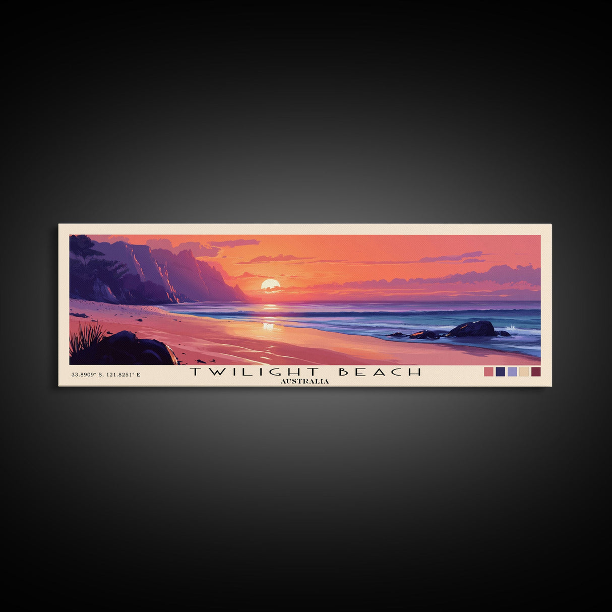 Twilight Beach, Australia Panoramic Beach Print, Vacation Gift, Australia Wall Art, Framed Canvas Print, Framed Beach Painting