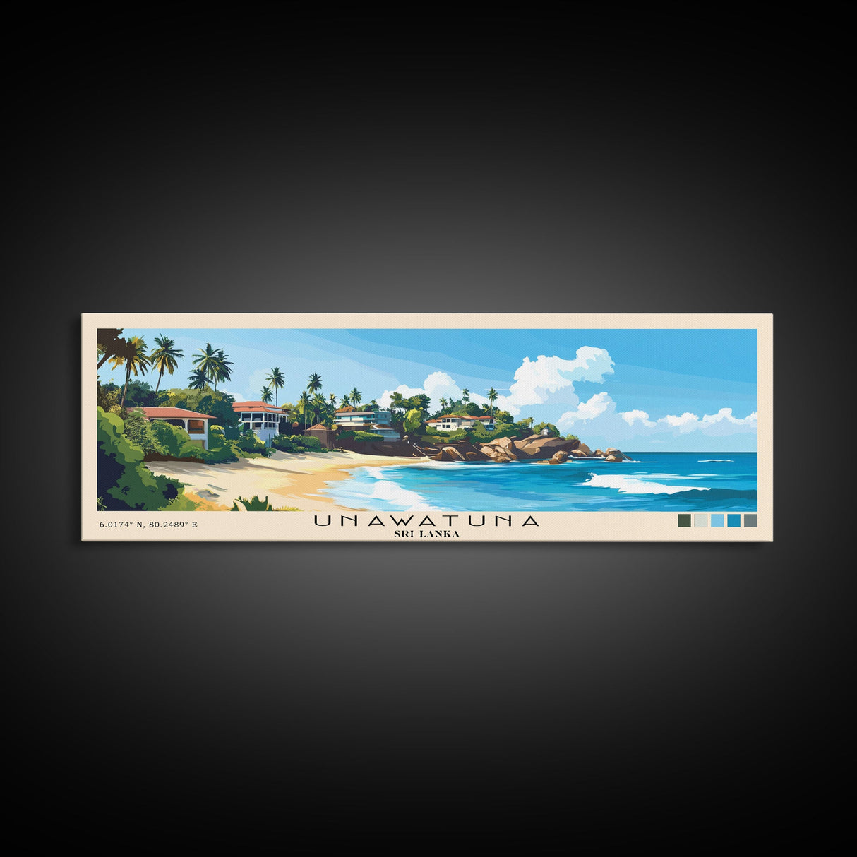 Unawatuna, Sri Lanka Panoramic Print, Vacation Gift, Sri Lanka Wall Art, Beach Painting, Beach Decor, Beach Or Lakehouse Art