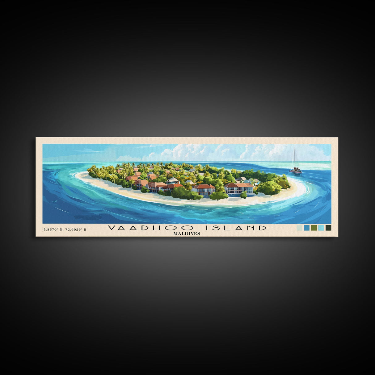 Vaadhoo Island, Maldives Panoramic Print, Vacation Gift, Maldives Wall Art, Beach Painting, Beach Decor, Large Wall Art, Wood Frame Art