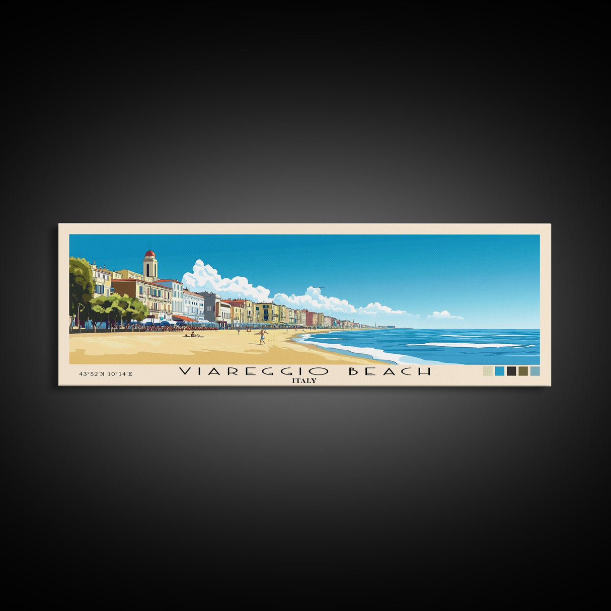 Viareggio Beach, Italy Panoramic Beach Print, Vacation Gift, Italy Wall Art, Beach Painting, Beach Decor, Beach Painting