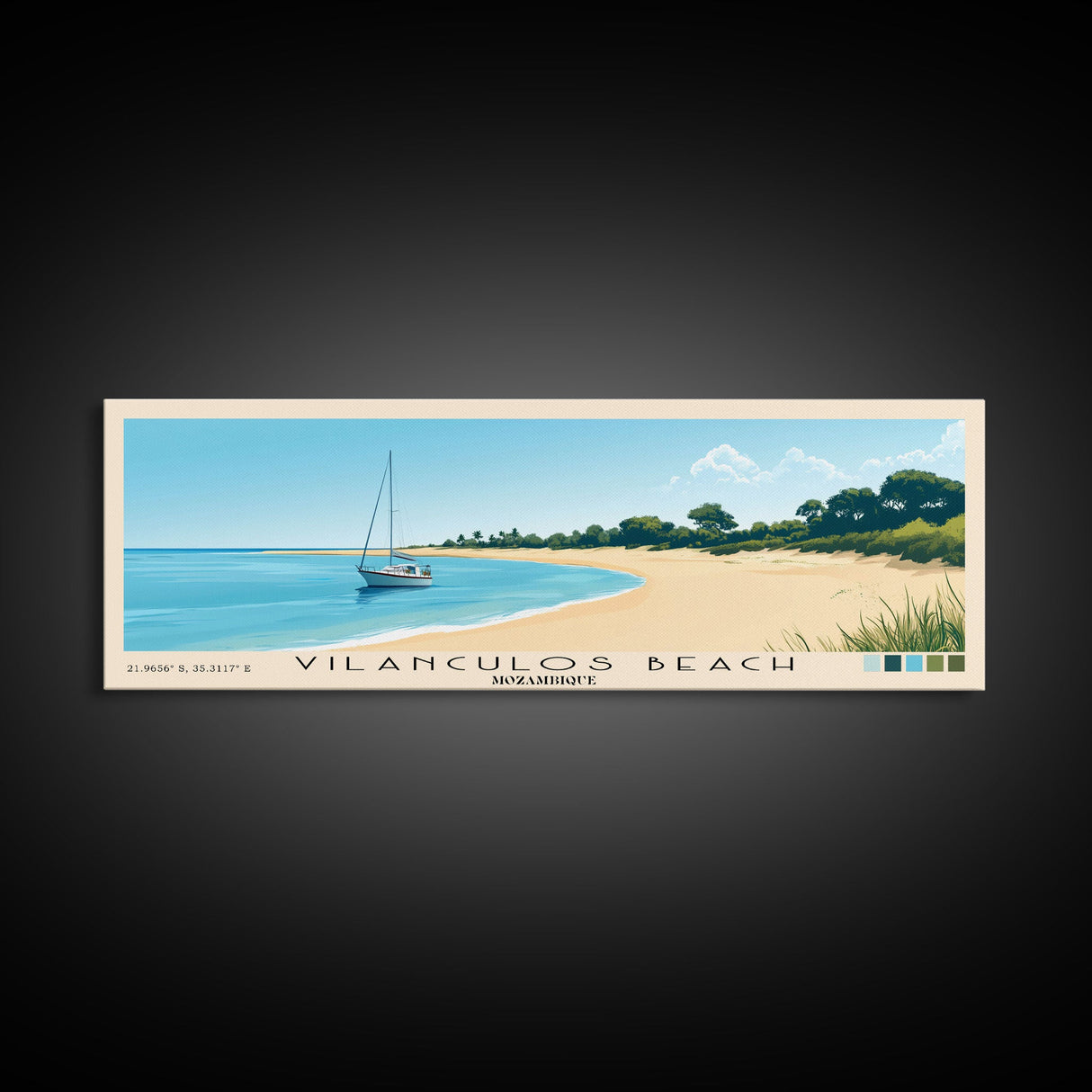 Vilanculos Beach, Mozambique Panoramic Print, Vacation Gift, Mozambique Wall Art, Beach Painting, Beach Decor, Large Wall Art, Wood Frame Art