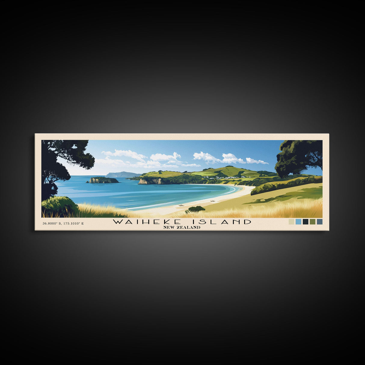 Waiheke Island, New Zealand Panoramic Print, Vacation Gift, New Zealand Wall Art, Beach Painting, Beach Decor, Beach Or Lakehouse Art