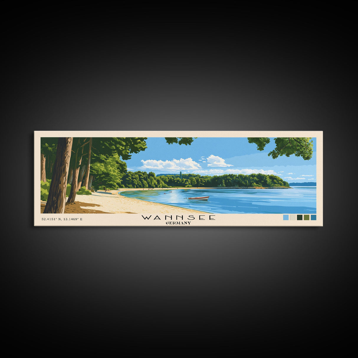 Wannsee, Germany Panoramic Print, Vacation Gift, Germany Wall Art, Beach Painting, Beach Decor, Beach Or Lakehouse Art