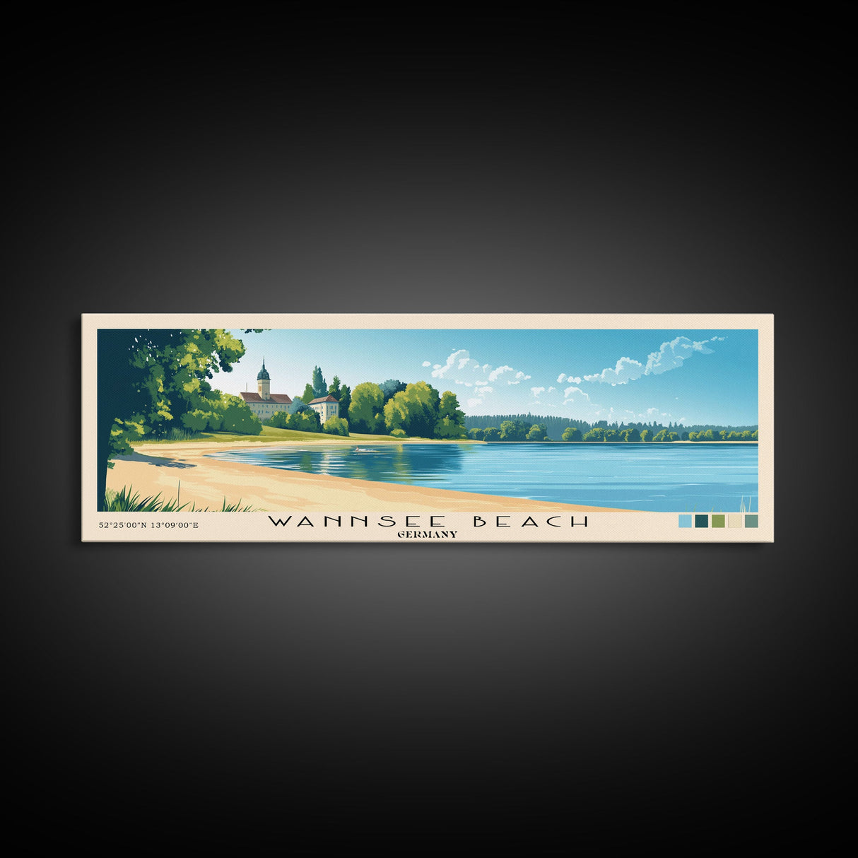 Wannsee Beach, Germany Panoramic Beach Print, Vacation Gift, Germany Wall Art, Beach Painting, Beach Decor, Beach Painting