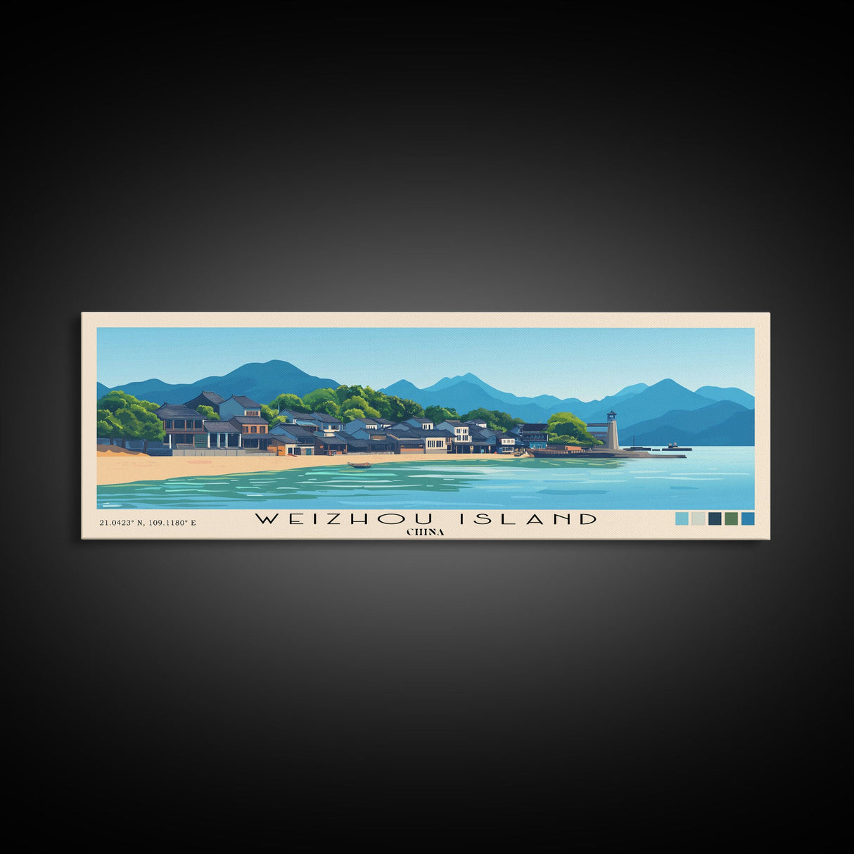 Weizhou Island, China Panoramic Beach Print, Vacation Gift, China Wall Art, Framed Canvas Print, Framed Beach Painting