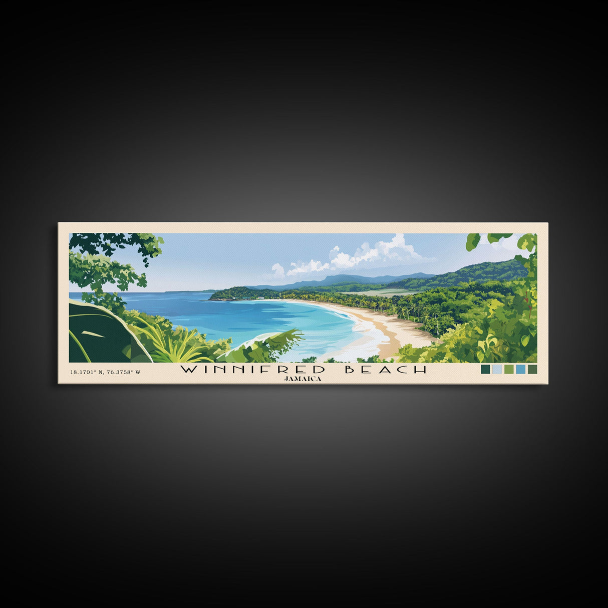 Winnifred Beach, Jamaica Panoramic Print, Vacation Gift, Jamaica Wall Art, Beach Painting, Beach Decor, Beach Or Lakehouse Art