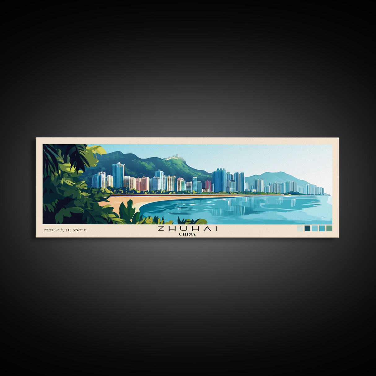 Zhuhai, China Panoramic Print, Vacation Gift, China Wall Art, Beach Painting, Beach Decor, Large Wall Art, Wood Frame Art