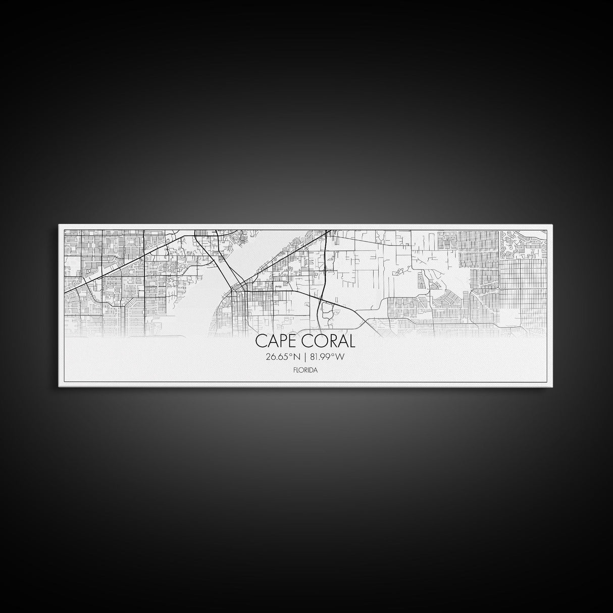 Panoramic Cape Coral City Map, Florida Art, Map Print, Minimalist Wall Art, Canvas Art, Housewarming Gift, Street Map Art, Closing Gift