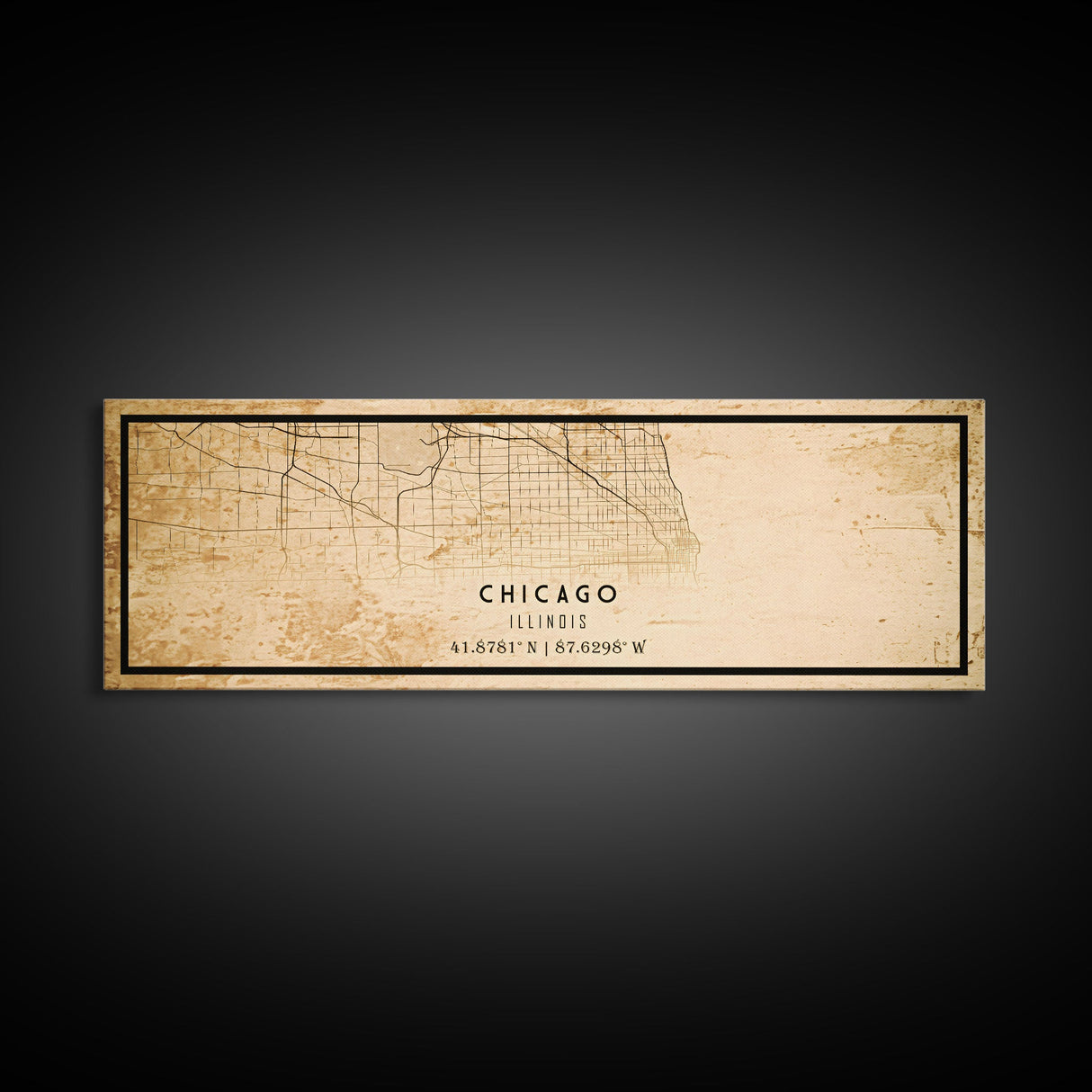 Distressed Panoramic Chicago map print poster or framed canvas, Illinois road map print poster canvas, Chicago city map print poster canvas