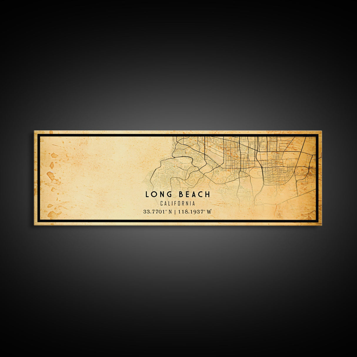 Old Panoramic Map of Long Beach California, Distressed Vintage Map | Vintage Poster Wall Art Print | Old Map Print, Framed Canvas Map