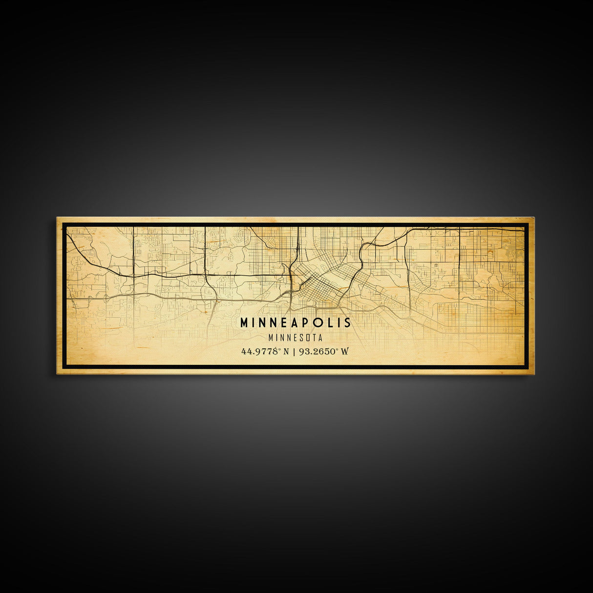 Minneapolis Panoramic map print poster or framed canvas, Minnesota map print poster canvas, Minneapolis road map print poster canvas