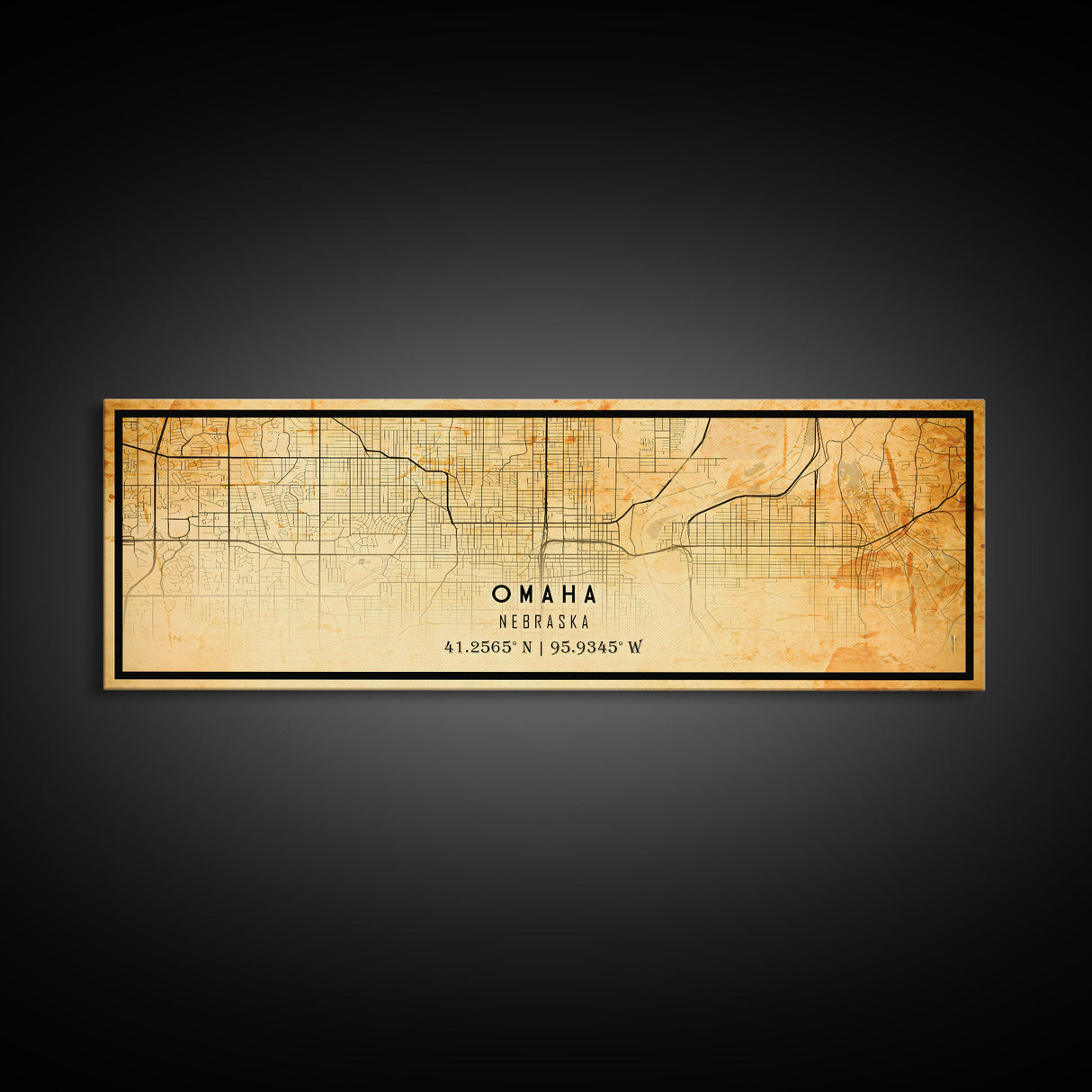 Panoramic Omaha Nebraska map print poster or framed canvas, Omaha map print poster canvas, city map print poster canvas, Vintage Travel Art