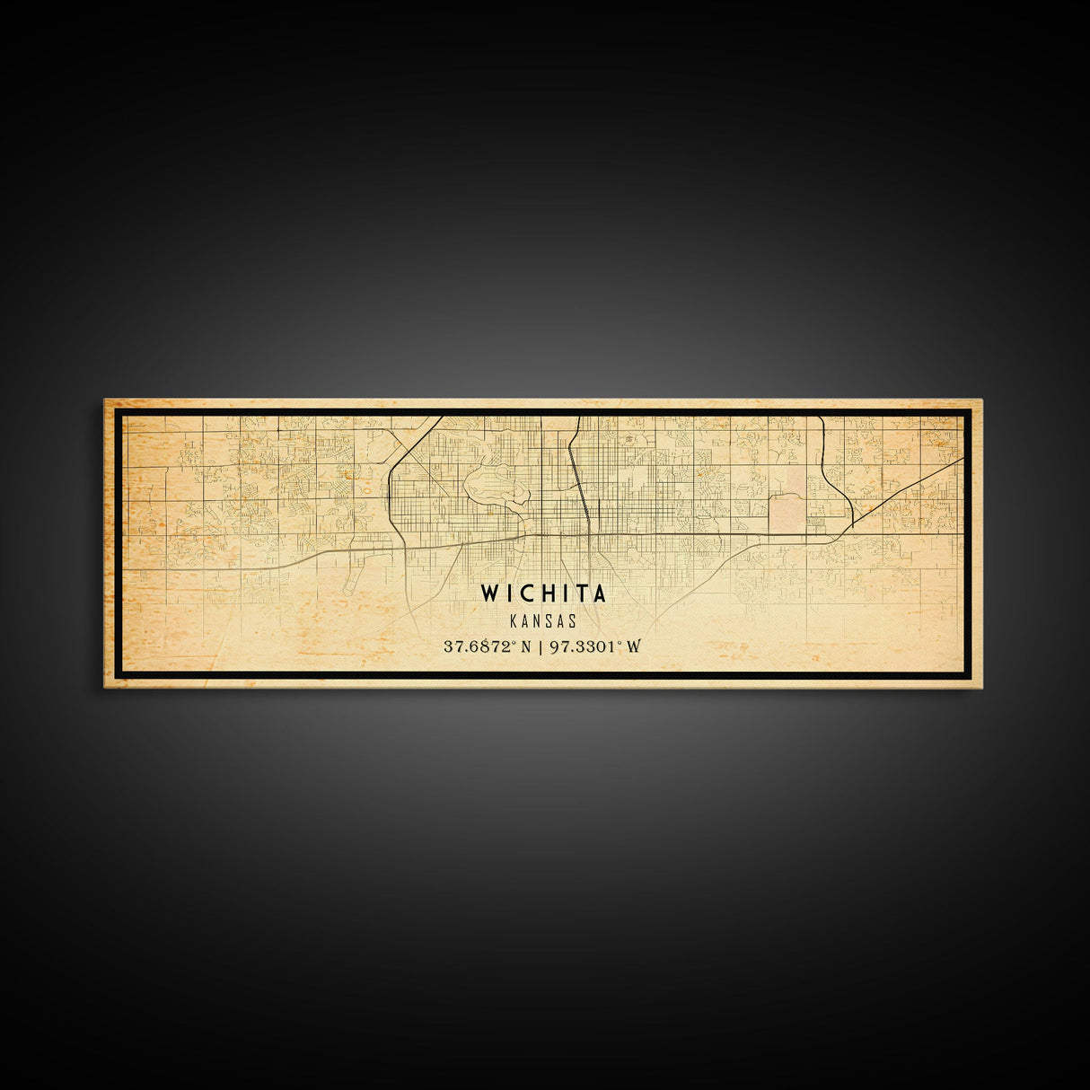 Panoramic Vintage Wichita Kansas map print poster or framed canvas, map print poster canvas, Wichita city map print canvas, Travel Art