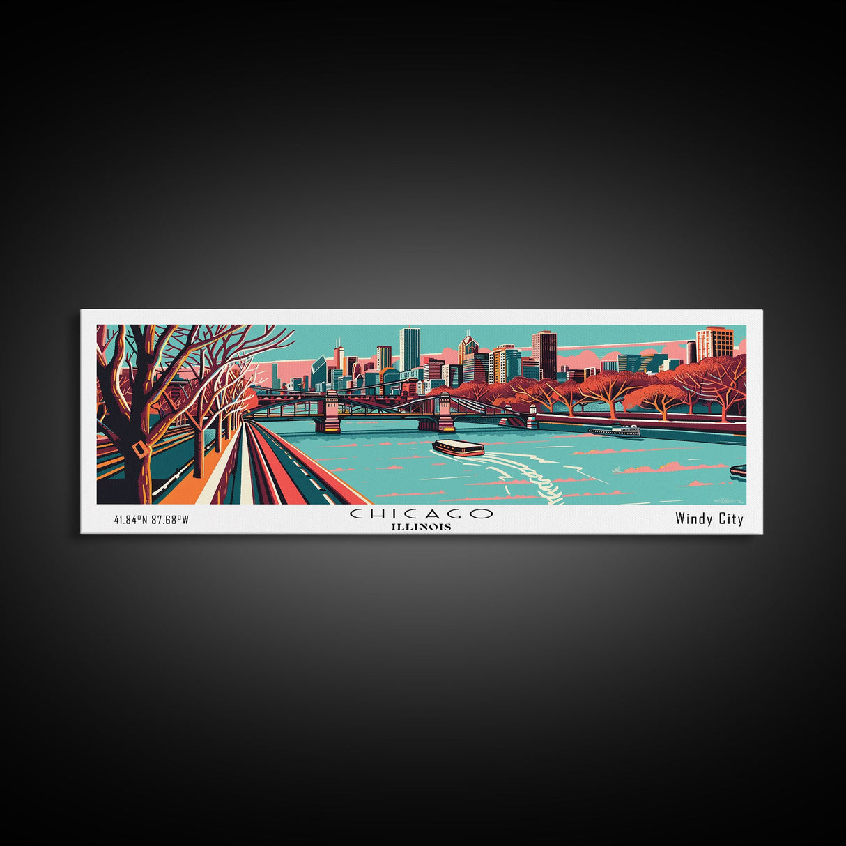 Chicago Illinois Panoramic Travel Poster Canvas Print