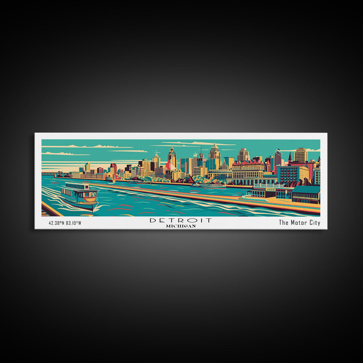 Detroit Michigan Panoramic Travel Poster Canvas Print