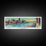 Pittsburgh Pennsylvania Panoramic Painting Framed Canvas Print, Travel Poster, Mid Century Modern Art, Pop Art Style, Wall Decor, Retro Style Art