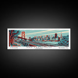 San Francisco California Panoramic Travel Poster Framed Canvas Print, Mid Century Modern Art, Pop Art Style, Wall Art, Home Decor, Retro Style Art