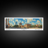 Irving Texas Panoramic Wall Art, Watercolor Framed Canvas Print, Urban Cityscape for Living Room, Travel Poster, Home Decoration