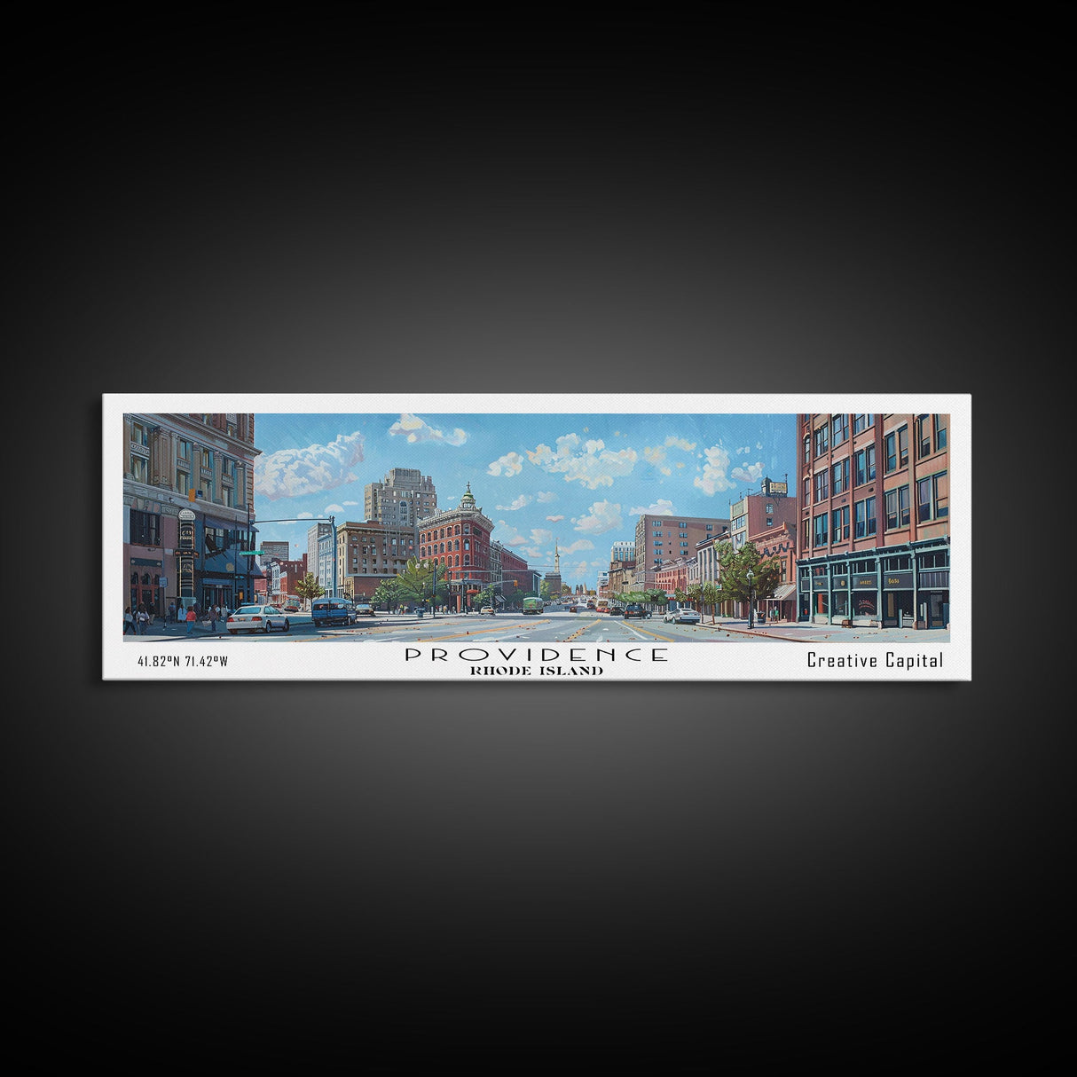 Providence Rhode Island Panoramic Print, Beautiful Framed Canvas Print, Travel Poster Art, Home Decoration, Office Wall Art