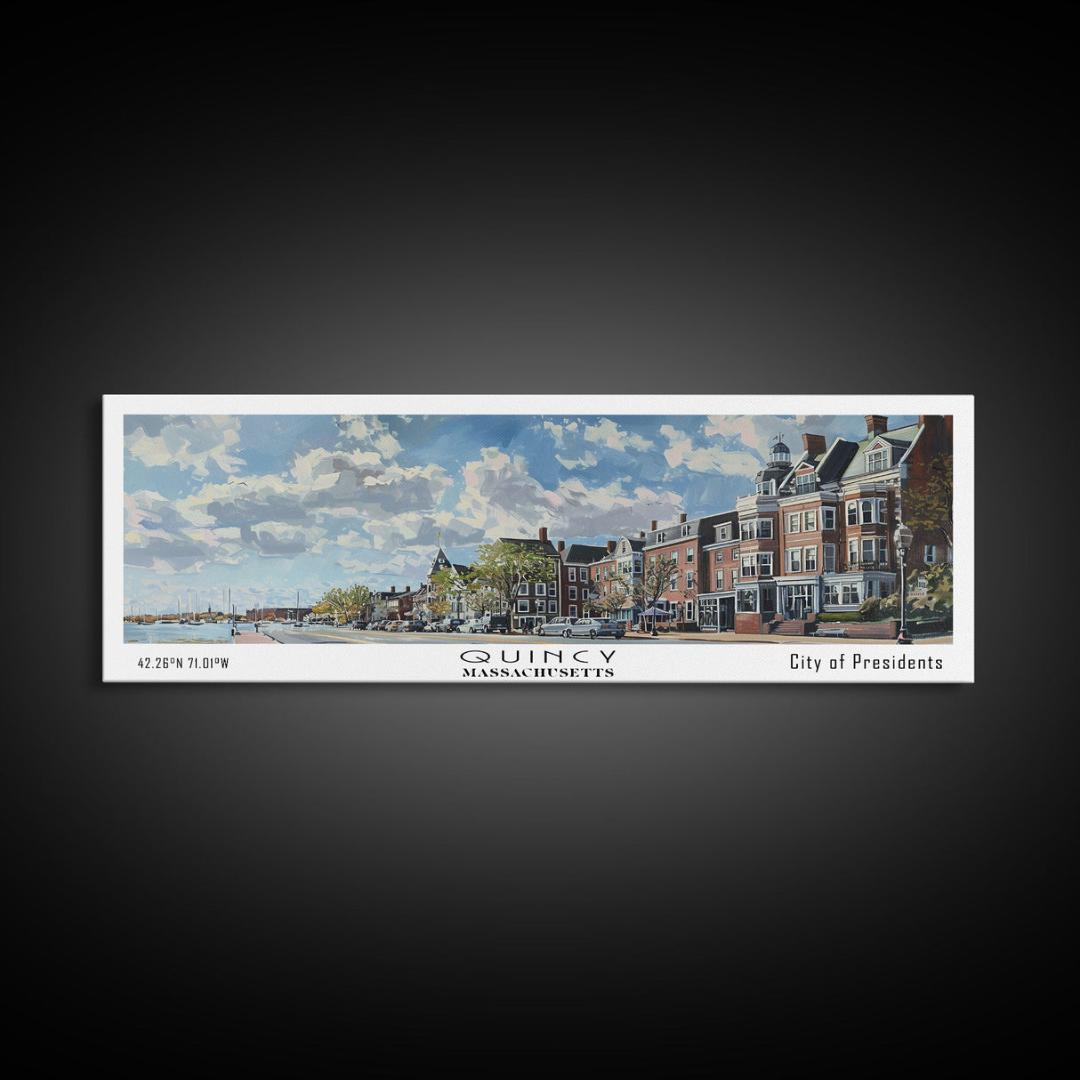 Quincy Massachusetts Panoramic Print, Elegant Framed Canvas Print, Travel Poster Art, Home Decoration, Office Wall Art, Gift Idea