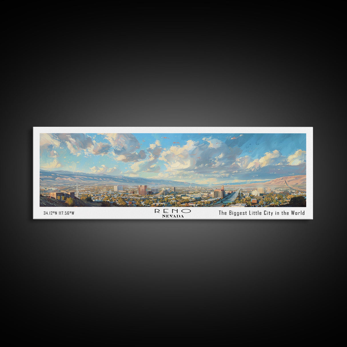 Reno Nevada Panoramic Print, Trendy Framed Canvas Print, City Travel Poster, Home Wall Art, Living Room Decoration, Unique Gift