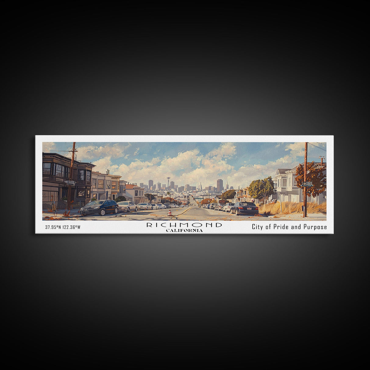 Richmond California Panoramic Print, Stylish Framed Canvas Print, City Travel Poster, Home Decoration, Living Room Wall Art