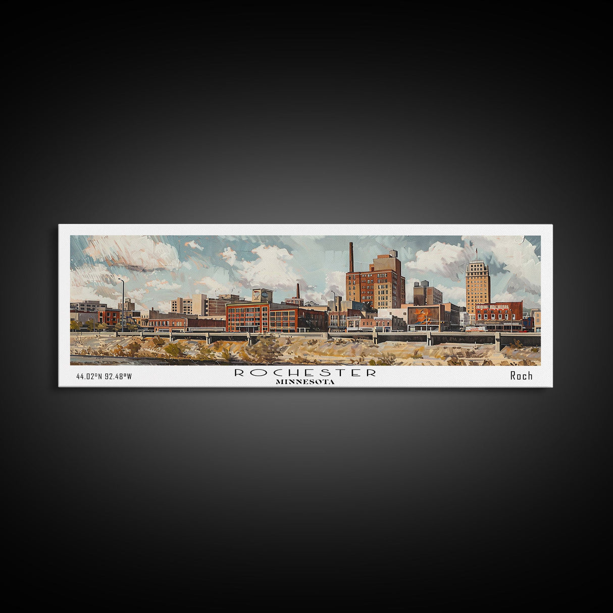 Rochester Minnesota Panoramic Print, Modern Framed Canvas Print, City Travel Poster, Home Decoration, Wall Art, Office Gift