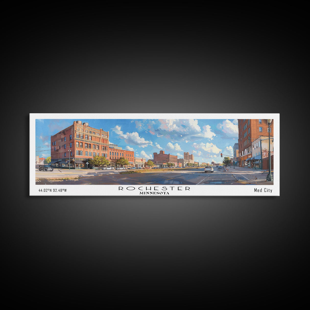 Rochester Minnesota Panoramic Print, Beautiful Framed Canvas Print, Travel Poster Art, Living Room Decor, Home Wall Art