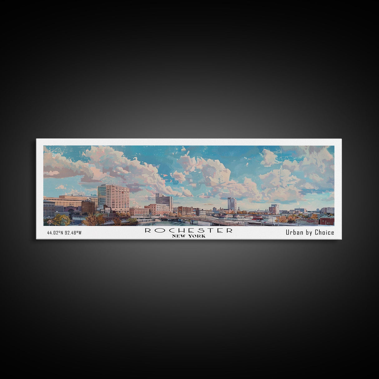 Rochester New York Panoramic Print, Artistic Framed Canvas Print, City Travel Poster, Home Decor, Office Wall Art, Unique Gift