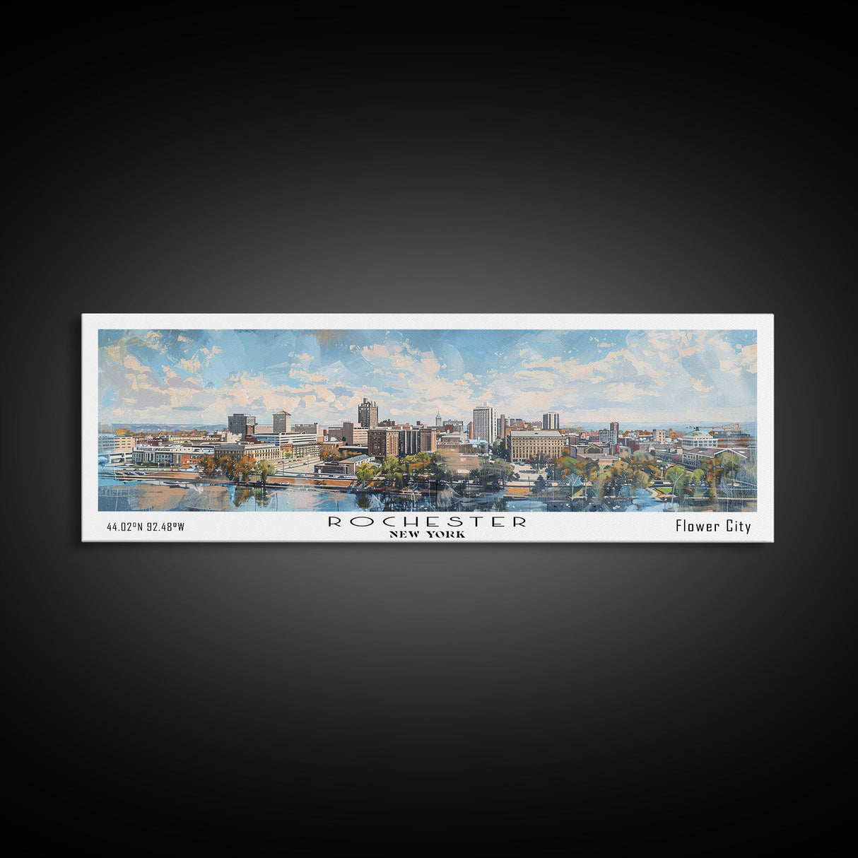 Rochester New York Panoramic Print, Stylish Framed Canvas Print, Travel Poster Art, Home Decoration, Living Room Wall Art