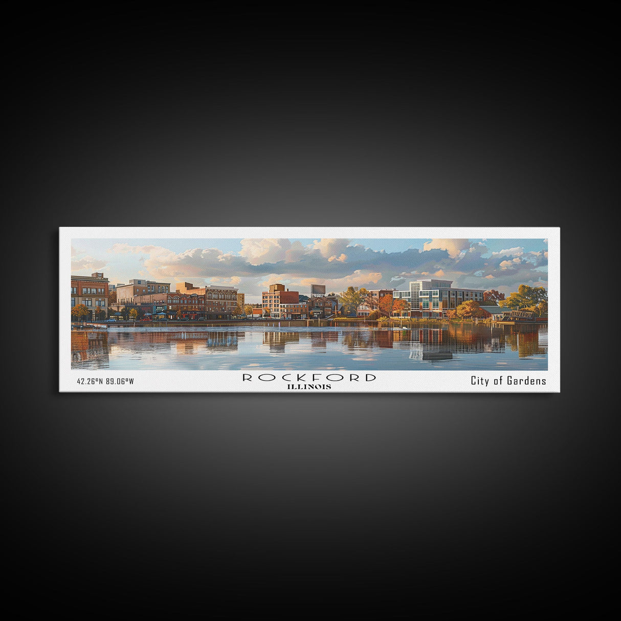 Rockford Illinois Panoramic Print, Trendy Framed Canvas Print, City Travel Poster, Home Decor, Office Wall Art, Gift Idea