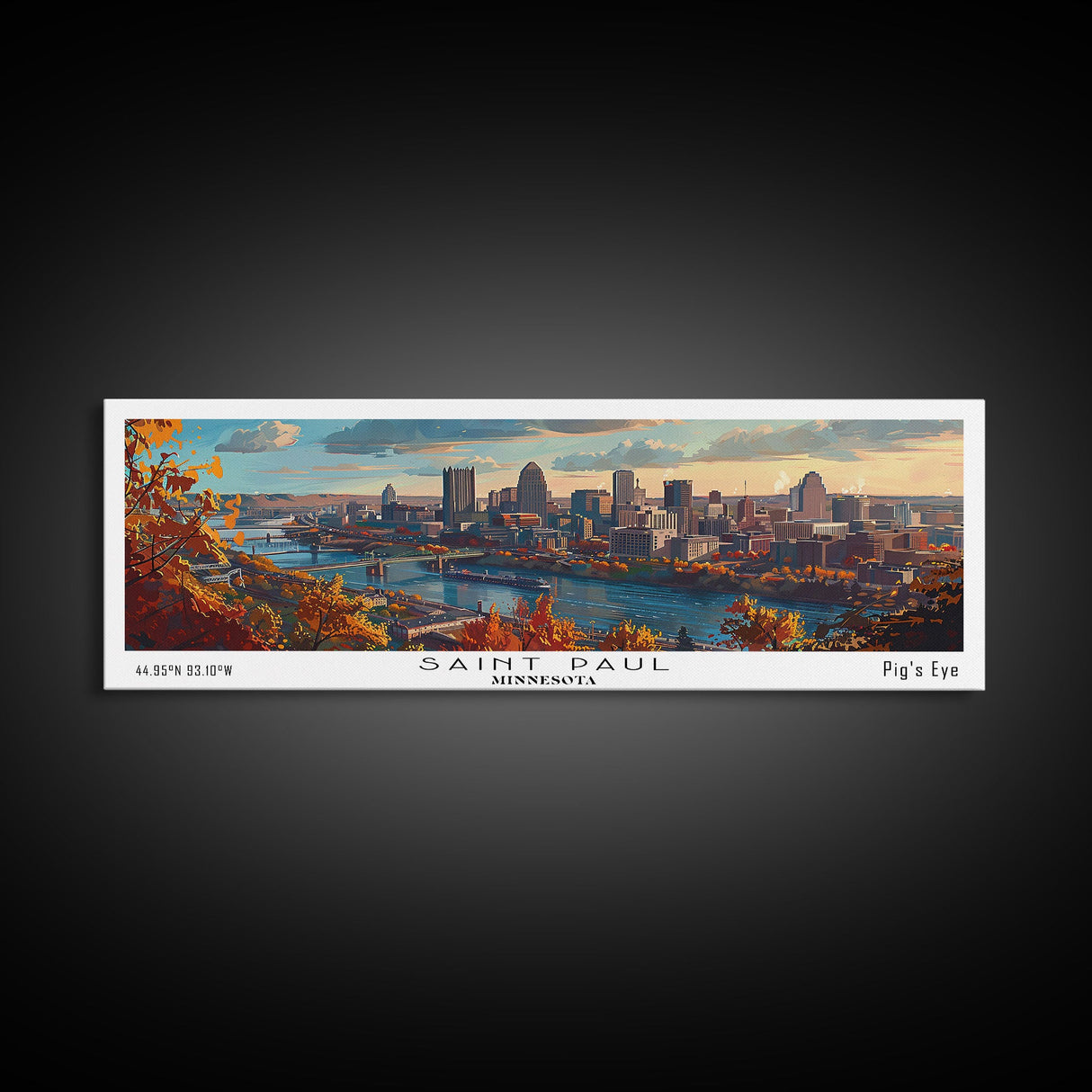 Saint Paul Minnesota Panoramic Print, Modern Framed Canvas Print, Travel Poster Art, Living Room Decor, Home Wall Art